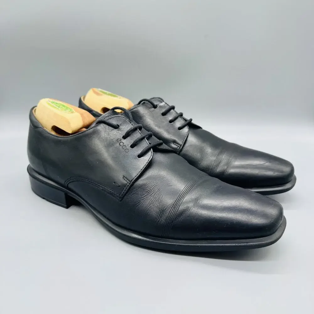 ECCO Shoes Mens 11 Black Leather Cap Toe Derby Oxford Dress Comfort Classic